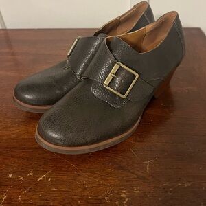 Korks Leather Monk Strap Bootie  pebbled leather with a brass buckle size 8